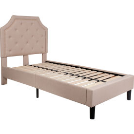 Global Industrial SL-BK4-T-B-GG Flash Furniture Brighton Tufted Upholstered Platform Bed in Beige, Twin Size image.
