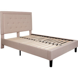 Global Industrial SL-BK5-F-B-GG Flash Furniture Roxbury Tufted Upholstered Platform Bed in Beige, Full Size image.