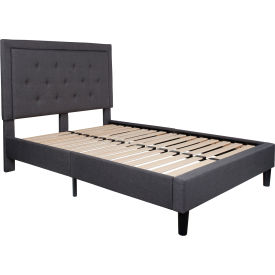 Global Industrial SL-BK5-F-DG-GG Flash Furniture Roxbury Tufted Upholstered Platform Bed in Dark Gray, Full Size image.