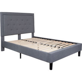 Global Industrial SL-BK5-F-LG-GG Flash Furniture Roxbury Tufted Upholstered Platform Bed in Light Gray, Full Size image.