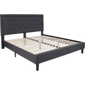 Global Industrial SL-BK5-K-DG-GG Flash Furniture Roxbury Tufted Upholstered Platform Bed in Dark Gray, King Size image.