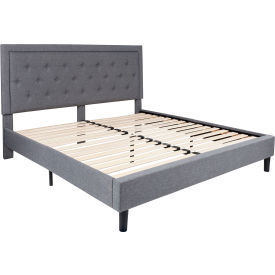 Global Industrial SL-BK5-K-LG-GG Flash Furniture Roxbury Tufted Upholstered Platform Bed in Light Gray, King Size image.