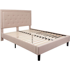 Global Industrial SL-BK5-Q-B-GG Flash Furniture Roxbury Tufted Upholstered Platform Bed in Beige, Queen Size image.