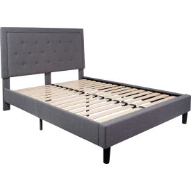 Global Industrial SL-BK5-Q-LG-GG Flash Furniture Roxbury Tufted Upholstered Platform Bed in Light Gray, Queen Size image.