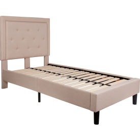 Flash Furniture Roxbury Tufted Upholstered Platform Bed in Beige, Twin Size 