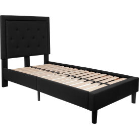Global Industrial SL-BK5-T-BK-GG Flash Furniture Roxbury Tufted Upholstered Platform Bed in Black, Twin Size image.