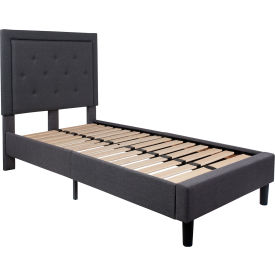 Global Industrial SL-BK5-T-DG-GG Flash Furniture Roxbury Tufted Upholstered Platform Bed in Dark Gray, Twin Size image.