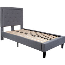 Global Industrial SL-BK5-T-LG-GG Flash Furniture Roxbury Tufted Upholstered Platform Bed in Light Gray, Twin Size image.