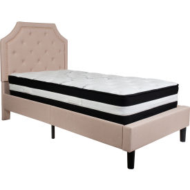 Global Industrial SL-BM-1-GG Flash Furniture Brighton Tufted Upholstered Platform Bed, Beige, With Pocket Spring Mattress, Twin image.