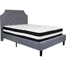Global Industrial SL-BM-10-GG Flash Furniture Brighton Tufted Upholstered Platform Bed, Lgt Gry, With Pocket Spring Mattress, Full image.
