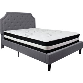 Global Industrial SL-BM-11-GG Flash Furniture Brighton Tufted Upholstered Platform Bed Lgt Gry, With Pocket Spring Mattress, Queen image.