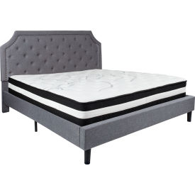 Global Industrial SL-BM-12-GG Flash Furniture Brighton Tufted Upholstered Platform Bed, Lgh Gry, With Pocket Spring Mattress, King image.