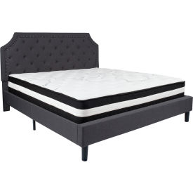 Global Industrial SL-BM-16-GG Flash Furniture Brighton Tufted Upholstered Platform Bed, Drk Gry, With Pocket Spring Mattress, King image.