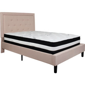 Global Industrial SL-BM-18-GG Flash Furniture Roxbury Tufted Upholstered Platform Bed, Beige, With Pocket Spring Mattress, Full image.