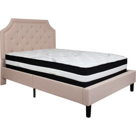 Global Industrial SL-BM-2-GG Flash Furniture Brighton Tufted Upholstered Platform Bed, Beige, With Pocket Spring Mattress, Full image.