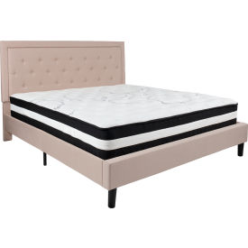 Global Industrial SL-BM-20-GG Flash Furniture Roxbury Tufted Upholstered Platform Bed, Beige, With Pocket Spring Mattress, King image.