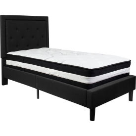 Global Industrial SL-BM-21-GG Flash Furniture Roxbury Tufted Upholstered Platform Bed, Black, With Pocket Spring Mattress, Twin image.
