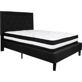 Global Industrial SL-BM-22-GG Flash Furniture Roxbury Tufted Upholstered Platform Bed, Black, With Pocket Spring Mattress, Full image.