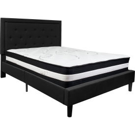 Flash Furniture Roxbury Tufted Upholstered Platform Bed, Black With Pocket Spring Mattress, Queen 