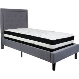 Global Industrial SL-BM-25-GG Flash Furniture Roxbury Tufted Upholstered Platform Bed Light Gry, With Pocket Spring Mattress, Twin image.