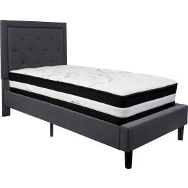 Global Industrial SL-BM-29-GG Flash Furniture Roxbury Tufted Upholstered Platform Bed, Dark Gry, With Pocket Spring Mattress, Twin image.