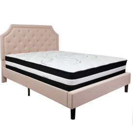 Global Industrial SL-BM-3-GG Flash Furniture Brighton Tufted Upholstered Platform Bed, Beige, With Pocket Spring Mattress, Queen image.