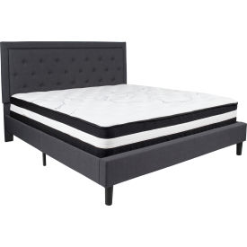 Global Industrial SL-BM-32-GG Flash Furniture Roxbury Tufted Upholstered Platform Bed, Dark Gry, With Pocket Spring Mattress, King image.