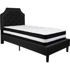 Global Industrial SL-BM-5-GG Flash Furniture Brighton Tufted Upholstered Platform Bed, Black, With Pocket Spring Mattress, Twin image.