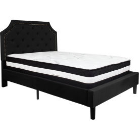 Global Industrial SL-BM-6-GG Flash Furniture Brighton Tufted Upholstered Platform Bed, Black, With Pocket Spring Mattress, Full image.