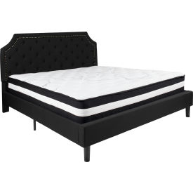 Global Industrial SL-BM-8-GG Flash Furniture Brighton Tufted Upholstered Platform Bed, Black, With Pocket Spring Mattress, King image.