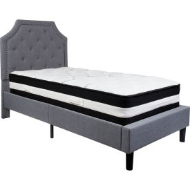 Global Industrial SL-BM-9-GG Flash Furniture Brighton Tufted Upholstered Platform Bed, Lgt Gry, With Pocket Spring Mattress, Twin image.