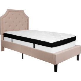 Global Industrial SL-BMF-1-GG Flash Furniture Brighton Tufted Upholstered Platform Bed, Beige, With Memory Foam Mattress, Twin image.