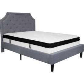 Global Industrial SL-BMF-10-GG Flash Furniture Brighton Tufted Upholstered Platform Bed, Light Gray, Memory Foam Mattress, Full image.