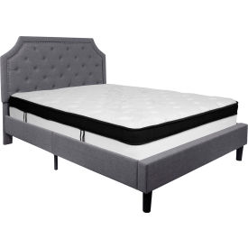 Global Industrial SL-BMF-11-GG Flash Furniture Brighton Tufted Upholstered Platform Bed, Light Gray, Memory Foam Mattress, Queen image.