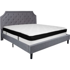 Global Industrial SL-BMF-12-GG Flash Furniture Brighton Tufted Upholstered Platform Bed, Light Gray, Memory Foam Mattress, King image.