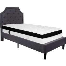 Global Industrial SL-BMF-13-GG Flash Furniture Brighton Tufted Upholstered Platform Bed, Dark Gray, Memory Foam Mattress, Twin image.