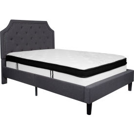 Global Industrial SL-BMF-14-GG Flash Furniture Brighton Tufted Upholstered Platform Bed, Dark Gray, Memory Foam Mattress, Full image.