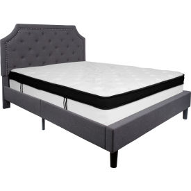 Global Industrial SL-BMF-15-GG Flash Furniture Brighton Tufted Upholstered Platform Bed, Dark Gray, Memory Foam Mattress, Queen image.