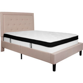 Global Industrial SL-BMF-18-GG Flash Furniture Roxbury Tufted Upholstered Platform Bed, Beige, With Memory Foam Mattress, Full image.