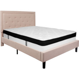 Global Industrial SL-BMF-19-GG Flash Furniture Roxbury Tufted Upholstered Platform Bed, Beige, With Memory Foam Mattress, Queen image.