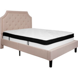 Global Industrial SL-BMF-2-GG Flash Furniture Brighton Tufted Upholstered Platform Bed, Beige, With Memory Foam Mattress, Full image.