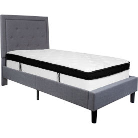 Global Industrial SL-BMF-25-GG Flash Furniture Roxbury Tufted Upholstered Platform Bed, Light Gray, With Memory Foam Mattress, Twin image.