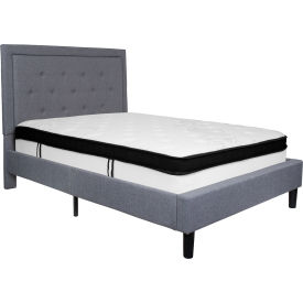Global Industrial SL-BMF-26-GG Flash Furniture Roxbury Tufted Upholstered Platform Bed, Light Gray, With Memory Foam Mattress, Full image.