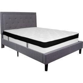 Global Industrial SL-BMF-27-GG Flash Furniture Roxbury Tufted Upholstered Platform Bed, Light Gry, With Memory Foam Mattress, Queen image.