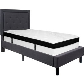 Global Industrial SL-BMF-29-GG Flash Furniture Roxbury Tufted Upholstered Platform Bed, Dark Gray, With Memory Foam Mattress, Twin image.