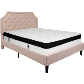 Global Industrial SL-BMF-3-GG Flash Furniture Brighton Tufted Upholstered Platform Bed, Beige, With Memory Foam Mattress, Queen image.