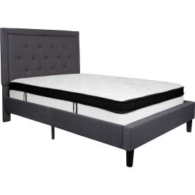 Global Industrial SL-BMF-30-GG Flash Furniture Roxbury Tufted Upholstered Platform Bed, Dark Gray, With Memory Foam Mattress, Full image.
