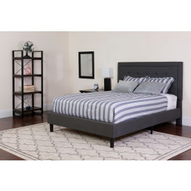 Global Industrial SL-BMF-31-GG Flash Furniture Roxbury Tufted Upholstered Platform Bed, Dark Gray, With Memory Foam Mattress, Queen image.
