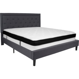 Global Industrial SL-BMF-32-GG Flash Furniture Roxbury Tufted Upholstered Platform Bed, Dark Gray, With Memory Foam Mattress, King image.