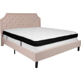 Global Industrial SL-BMF-4-GG Flash Furniture Brighton Tufted Upholstered Platform Bed, Beige, With Memory Foam Mattress, King image.